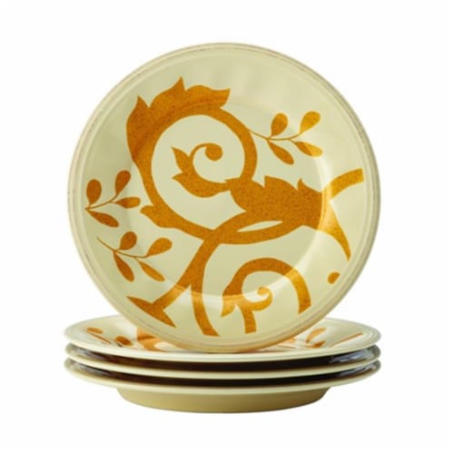 Rachael Ray Dinnerware Gold Scroll 4-Piece Salad Plate Set, Almond Cream Perspective: front