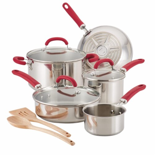 Rachael Ray Red Create Delicious Aluminum Nonstick Covered 9.5 in Deep Skillet