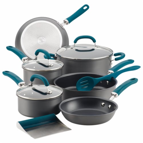 Rachael Ray Create Delicious Nonstick Cookware Set - Gray/Teal Perspective: front