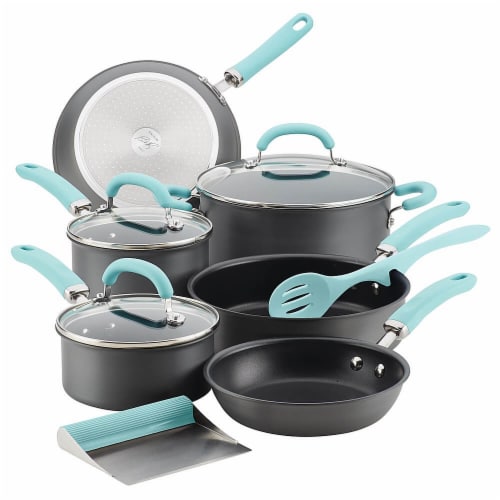 Rachael Ray Create Delicious Nonstick Cookware Set - Gray/Light Blue Perspective: front