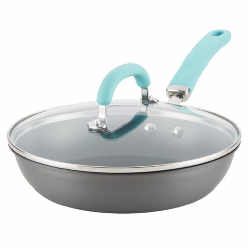 Rachael Ray Create Delicious Nonstick Deep Frying Pan - Gray/Light Blue Perspective: front