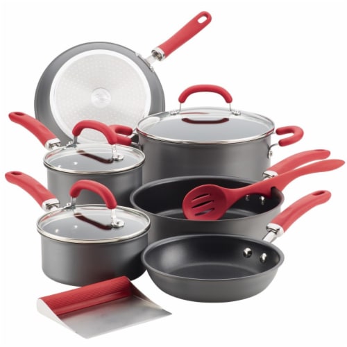 Rachael Ray Create Delicious Nonstick Cookware Set - Gray/Red Perspective: front