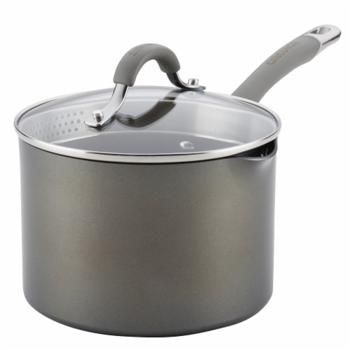 Circulon Elementum Hard-Anodized Nonstick Straining Saucepan with Lid Perspective: front