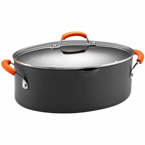 Rachael Ray 8 Quart Nonstick Dishwasher Safe Covered Oval Pasta Pot - Orange Perspective: front