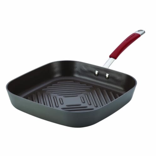 Rachael Ray 87632 Cucina Hard-Anodized Nonstick 11 in. Deep Square Grill Pan- Gray With Cranb Perspective: front