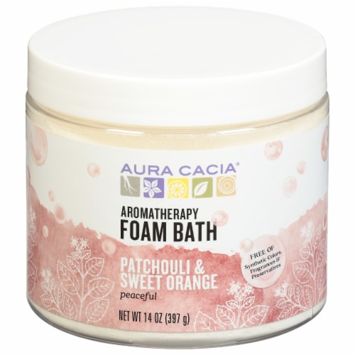 Aura Cacia® Patchouli and Sweet Orange Peaceful Aromatherapy Foam Bath Perspective: front