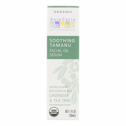 Aura Cacia Soothing Tamanu Lavender & Tea Tree Facial Oil Serum Perspective: front