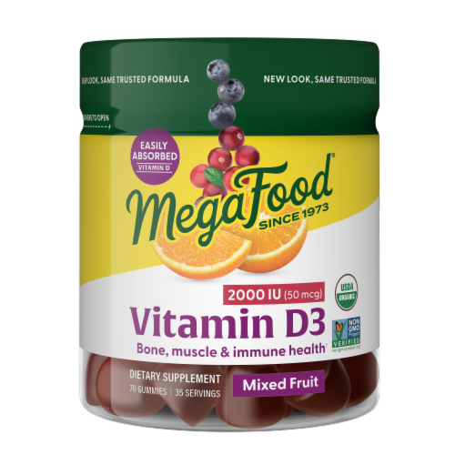 MegaFood® Vitamin D3 Mixed Fruit Gummies 2000 IU Perspective: front
