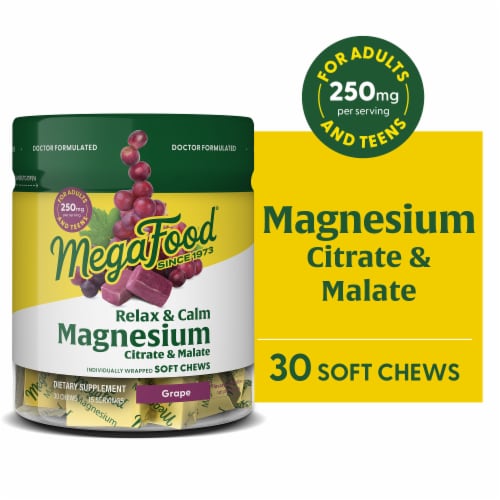 MegaFood® Relax + Calm Magnesium Grape Soft Chews Perspective: front
