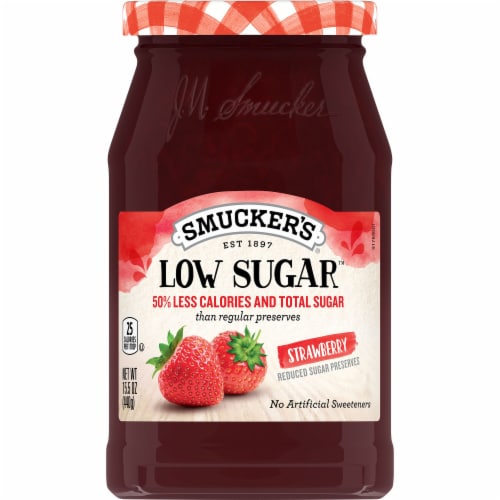 SMUCKER 15.5 OZ LOW SUGAR STRAWBERRY PRESERVES Perspective: front