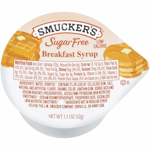 Smuckers Sugar Free Breakfast Syrup, 1.1 Ounce -- 100 per case. Perspective: front