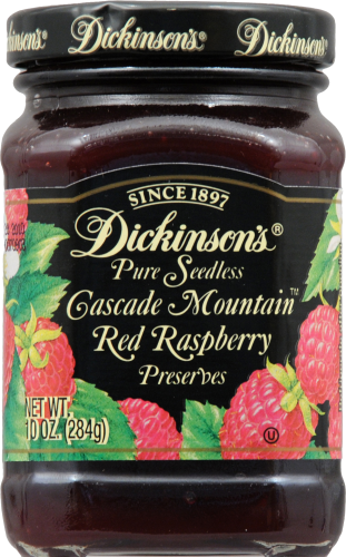 Dickinson's® Pure Seedless Cascade Mountain Red Raspberry Preserves Perspective: front