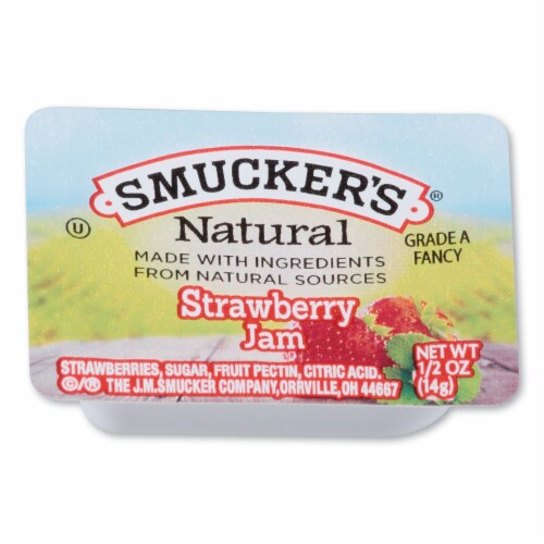 Smuckers 1/2 Ounce Natural Jam, 0.5 oz Container, Strawberry, 200/Carton Smuckers 1/2 Ounce Natural Jam, 0.5 oz Container, Strawberry, 200/Carton