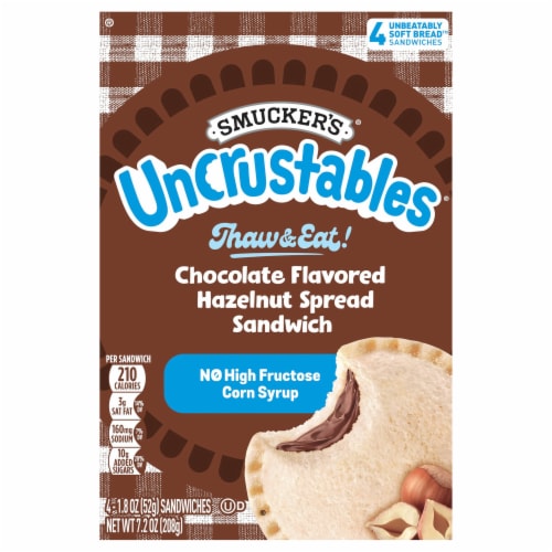 Smucker's Uncrustables Chocolate Flavored Hazelnut Spread Sandwiches, 1.8 oz, 4 Count (Frozen) Perspective: front