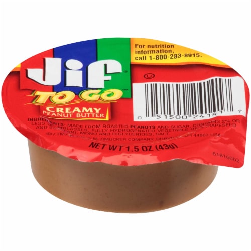 Jif To Go Creamy Peanut Butter, 1.5 Ounce -- 36 per case. Perspective: front