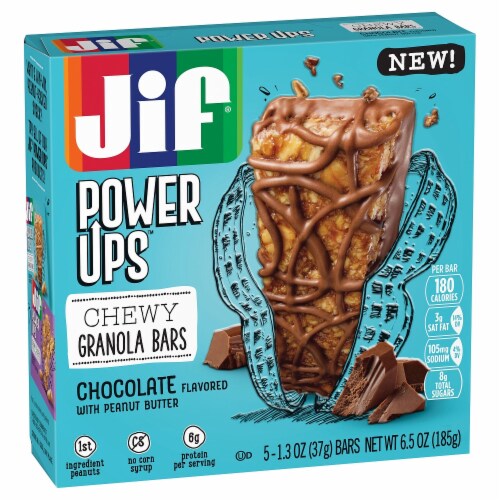 Jif® Power Ups Chocolate Flavored Peanut Butter Chewy Granola Bars 5 Count Perspective: front