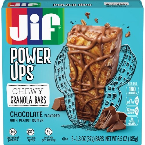 Jif Power Ups Chocolate Peanut Butter Chewy Granola Bars Case Perspective: front