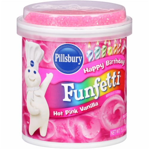 Pillsbury Hot Pink Vanilla Funfetti Frosting Perspective: front