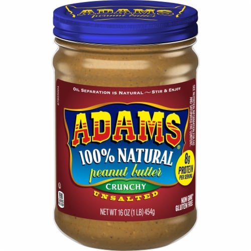 Adam's Natural Unsalted Crunchy Peanut Butter Perspective: front