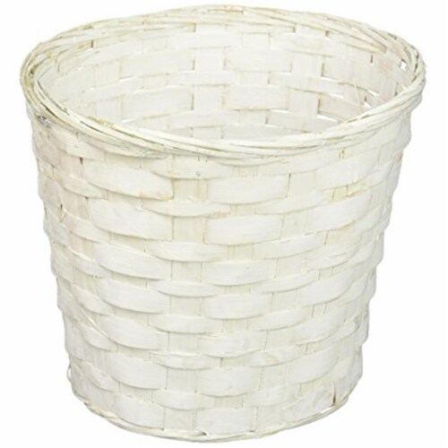 Floral Bamboo Pot Cover Basket - White Perspective: front