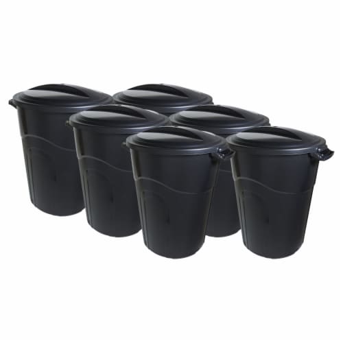 United Solutions Indoor Outdoor 32 Gal. Garbage Can w/ Lock Lid, Black (6 Pack) Perspective: front