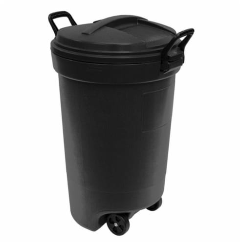 Rubbermaid Black 32 Gallon Outdoor Garbage Can with Wheels & Lid