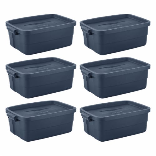 Rubbermaid Roughneck Tote 18 Gallon Storage Container, Heritage Blue (6 Pack)