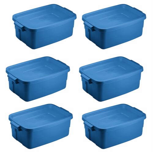 Rubbermaid Roughneck Tote 14 Gallon Storage Container, Heritage Blue (6 Pack)