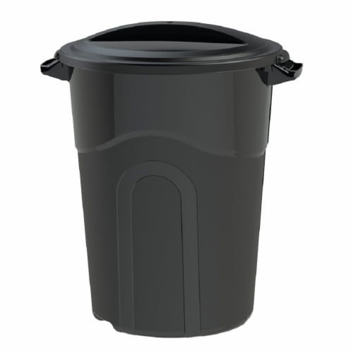 United Solutions 32 Gallon Round Trash Can with Lid Perspective: front