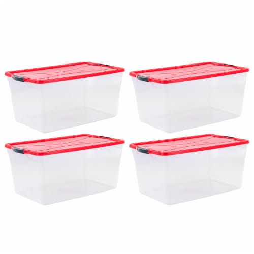 Sterilite Heavy Duty 30 Gal. Stacking Seasonal Storage Bin, Red 18