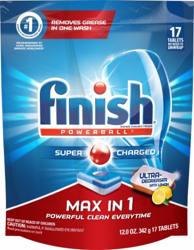 Finish Powerball Max In 1 with Lemon Dishwasher Detergent Tablets Perspective: front