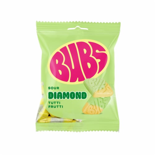 BUBS Tutti Fruty Sour and Sweet Flavored Gummies Candy Bag Perspective: front