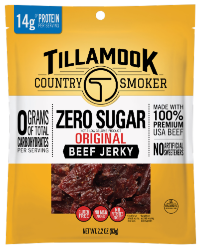 Tillamook County Smoker Zero Sugar Original Beef Jerky Perspective: front