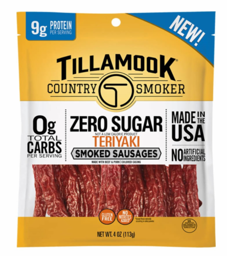 Tillamook Country Smoker Zero Sugar Teriyaki Smoked Sausage Perspective: front