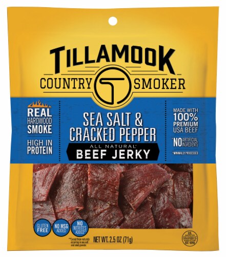 Tillamook All Natural Sea Salt And Cracked Pepper Beef Jerky Perspective: front