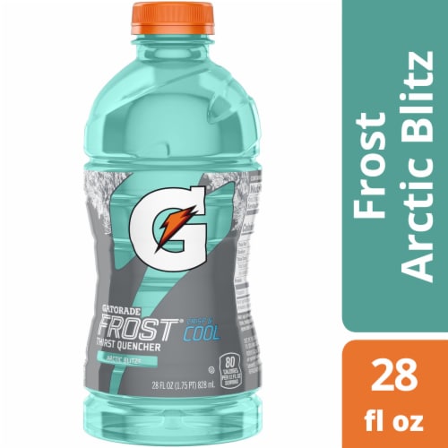 Gatorade Thirst Quencher Blue Teal Frost Arctic Blitz Electrolyte Enhanced Sports Drink Perspective: front