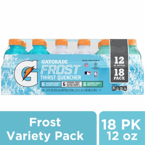 Gatorade® Frost Blue White Teal Sports Drink Variety Pack Bottles Perspective: front