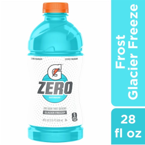 Gatorade Zero Sugar Thirst Quencher Blue Frost Glacier Freeze Electrolyte Enhanced Sports Drink Perspective: front