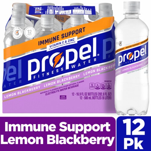 Propel Zero Sugar Immune Support Electrolyte Water Beverage Lemon Blackberry Perspective: front