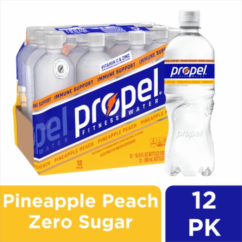 Propel® Zero Sugar Immune Support Pineapple Peach Flavored Bottled Water Perspective: front