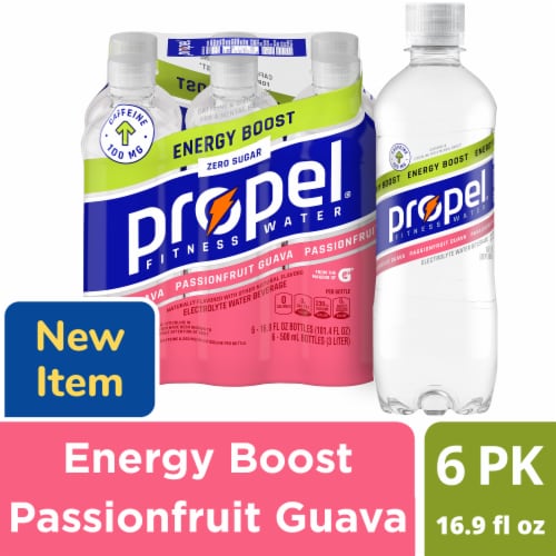 Propel® Passionfruit Guava Energy Boost Electrolyte Water Beverage Sports Drink Perspective: front