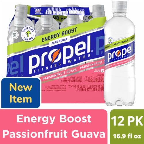Propel® Passionfruit Guava Energy Boost Electrolyte Water Beverage Sports Drink Perspective: front