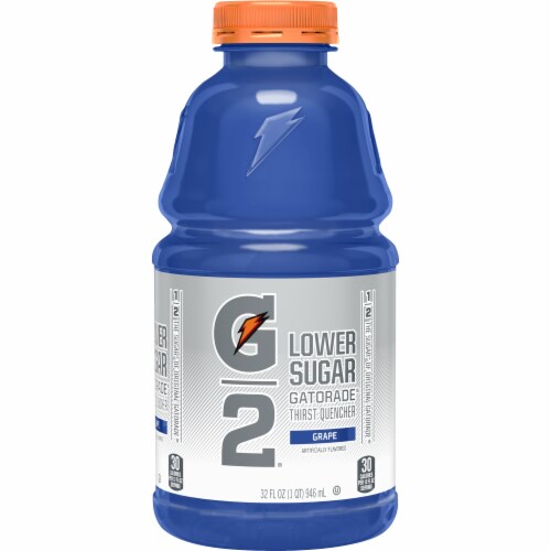 Gatorade G2 Low Sugar Purple Grape Electrolyte Enhanced Sports Drink Bottle Perspective: front