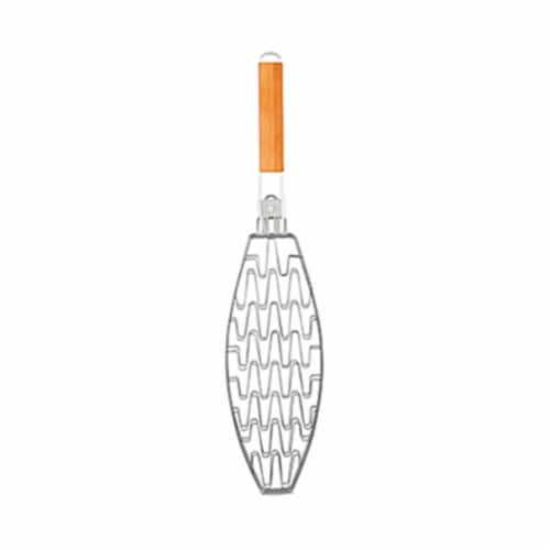 Mr. Bar-B-Q Products 257118 22 in. Grill Zone Flexible Wire Fish Basket, Brushed Nickel Perspective: front