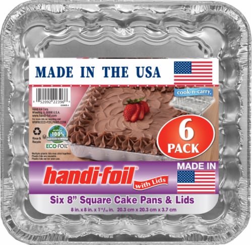 Handi-foil® Cook-n-Carry® Square Cake Pans & Lids - 6 Pack - Silver Perspective: front