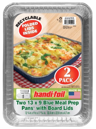 Handi-foil® Two 13 x 9 Blue Meal Prep Pans™ with Board Lids Perspective: front
