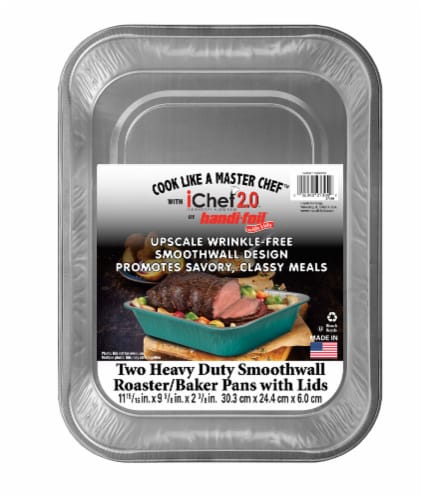 Handi-foil® Two Heavy Duty Smoothwall Roaster/Baker Pans with Lids Perspective: front