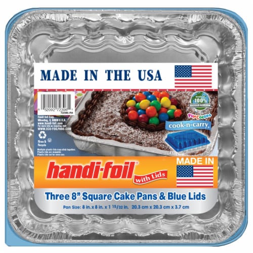 Handi-foil® Cook-n-Carry® Square Cake Pans and Lids - Silver/Blue Perspective: front