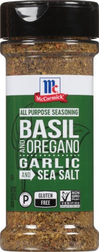 McCormick Basil Oregano Garlic and Sea Salt All Purpose Seasoning Shaker Perspective: front