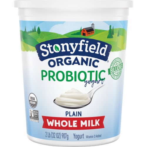 Stonyfield® Organic Probiotic Plain Whole Milk Yogurt Tub Perspective: front
